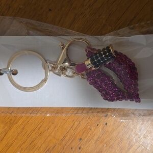 Rhinestone Lips & Lipstick Bag Charm & Key Chain New